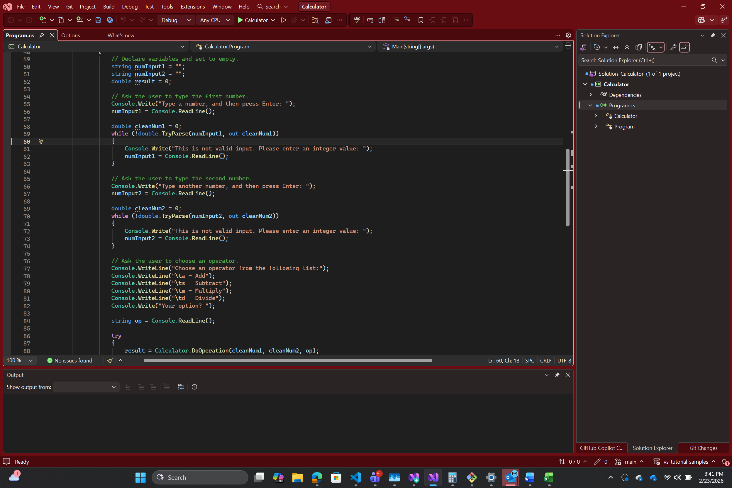 Screenshot of Visual Studio IDE using the Spicy Red theme.