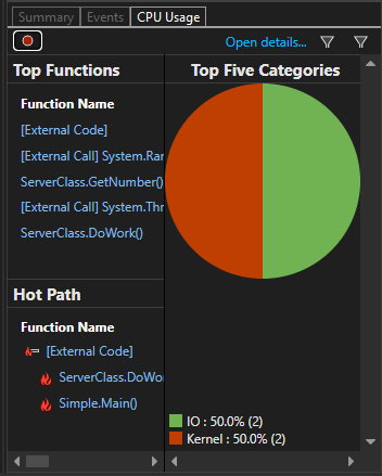 Diagnostic Tools CPU Usage view