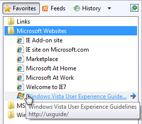 screen shot of favorites with infotip for one item