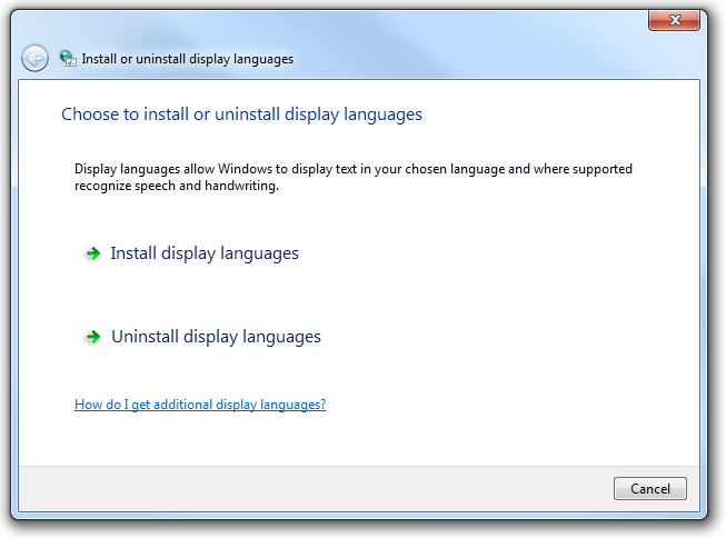 screen shot of display languages wizard