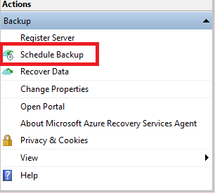 Screenshot shows the Schedule Backup option.