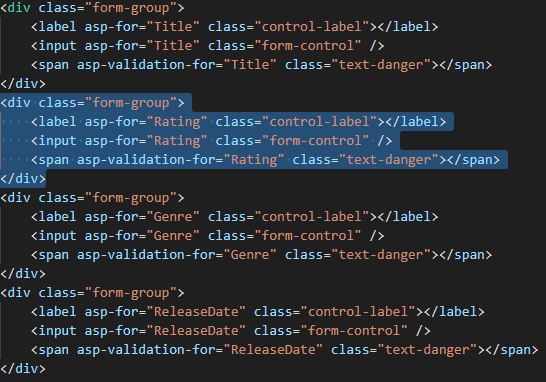 Updating the existing form by inserting the new field Rating.