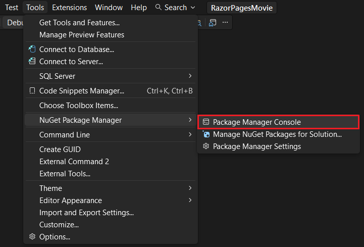 PMC menu.