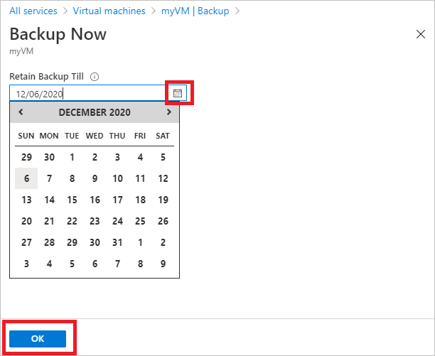 Screenshot that shows the backup retention day.