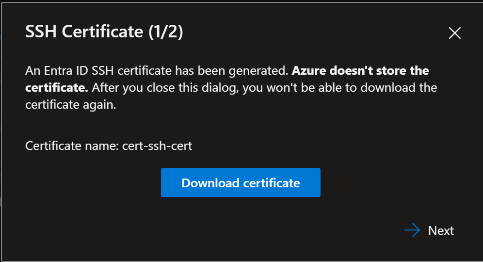 Screenshot of the download OpenSSH certificate dialog.
