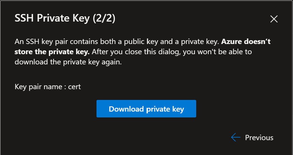 Screenshot of the download private key dialog.