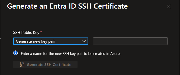 Screenshot of the generate new key pair option.