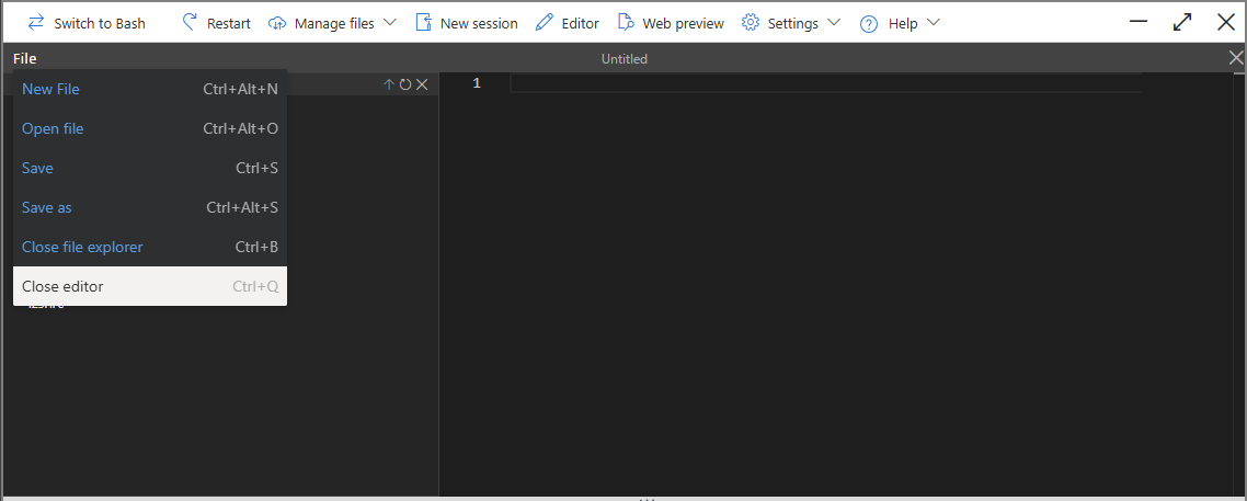 Screenshot of the Close editor menu selection.