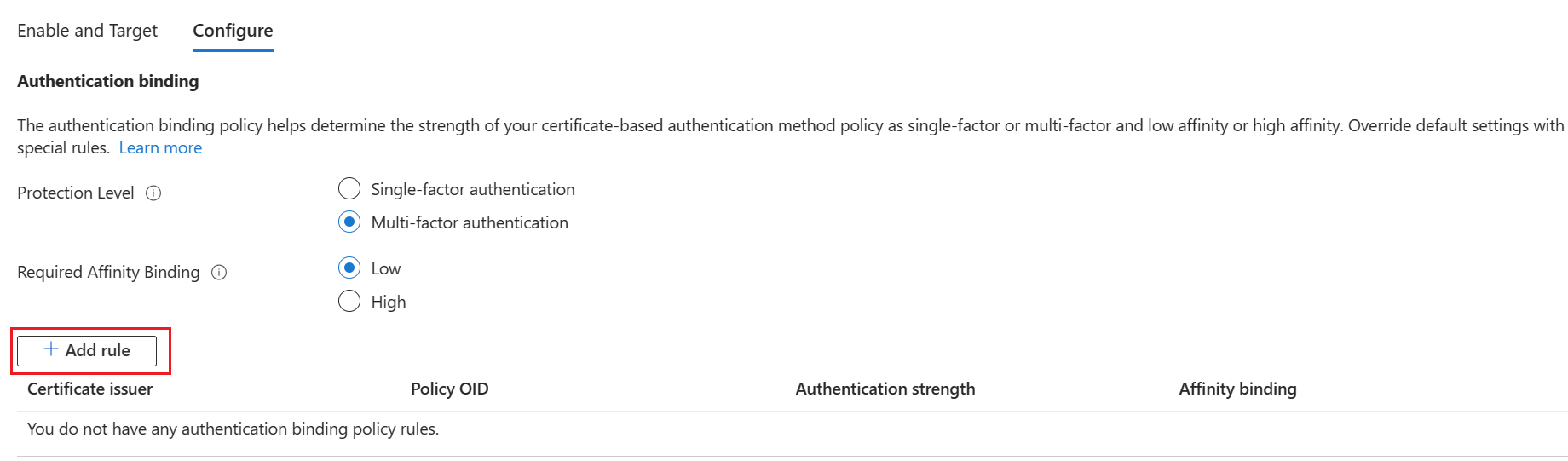 Screenshot that shows how to add a custom rule.