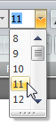 screen shot of font-size drop-down list