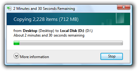 screen shot of progress bar showing copy time left