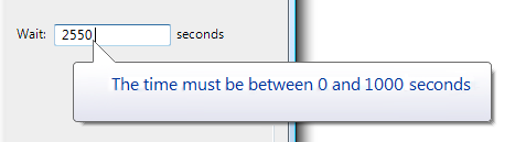 screen shot of message: incorrect time value