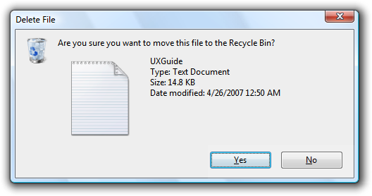 screen shot of delete file dialog box