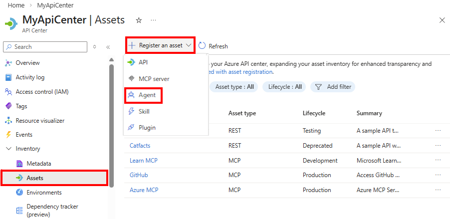 Screenshot of registering an agent in the portal.