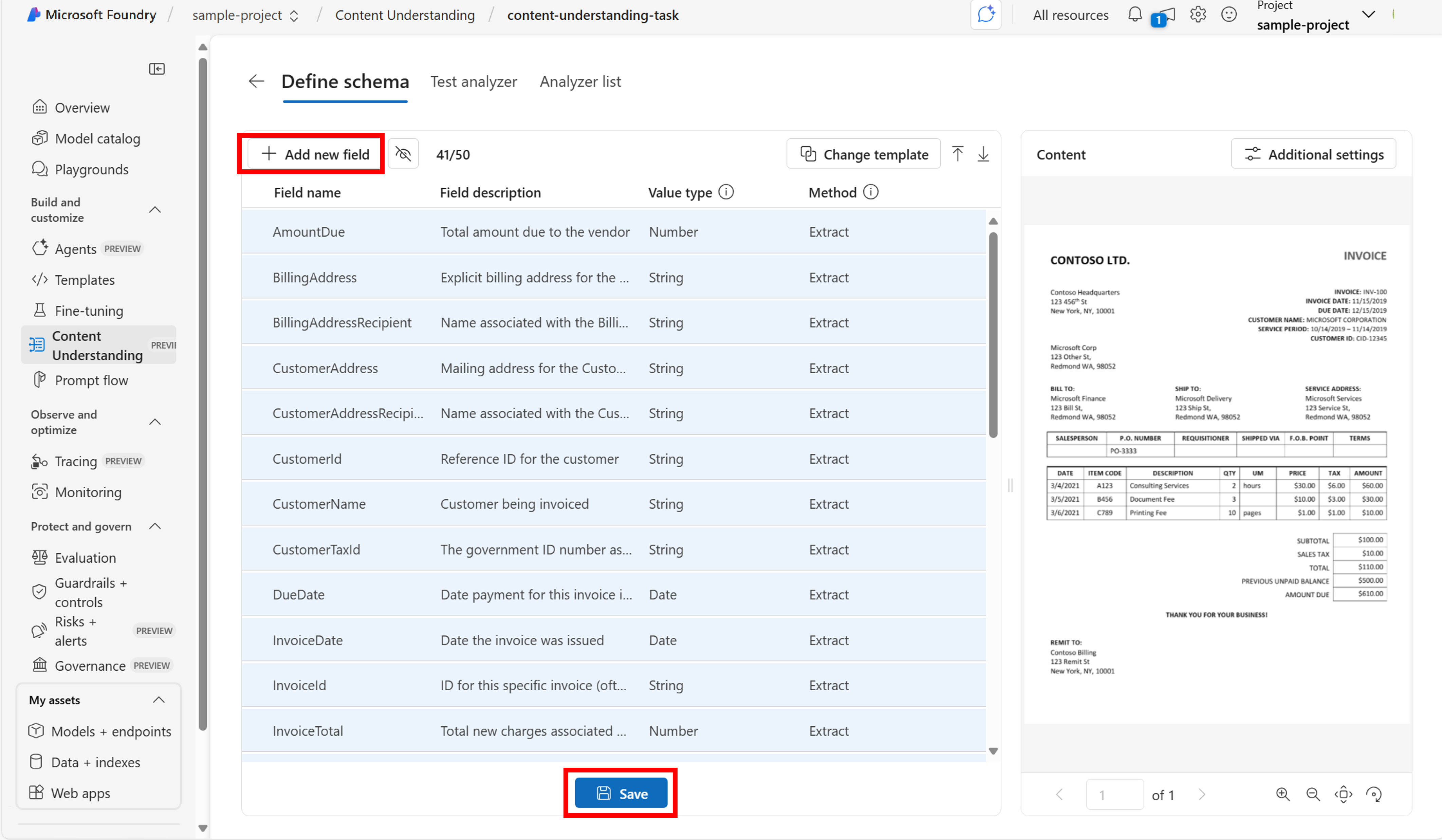 Screenshot of completed schema.