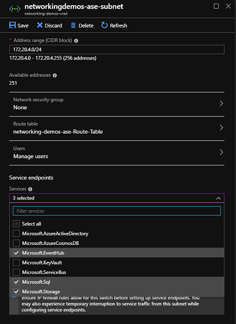 select service endpoints