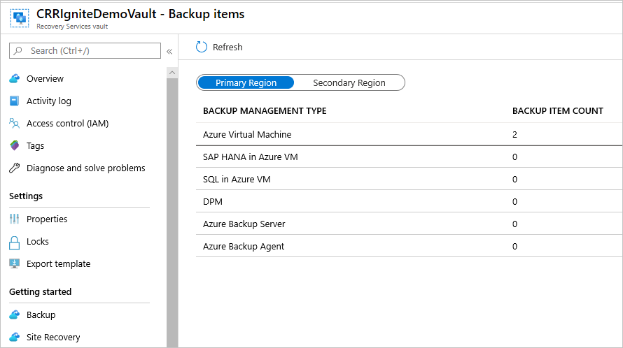 Virtual machines in secondary region