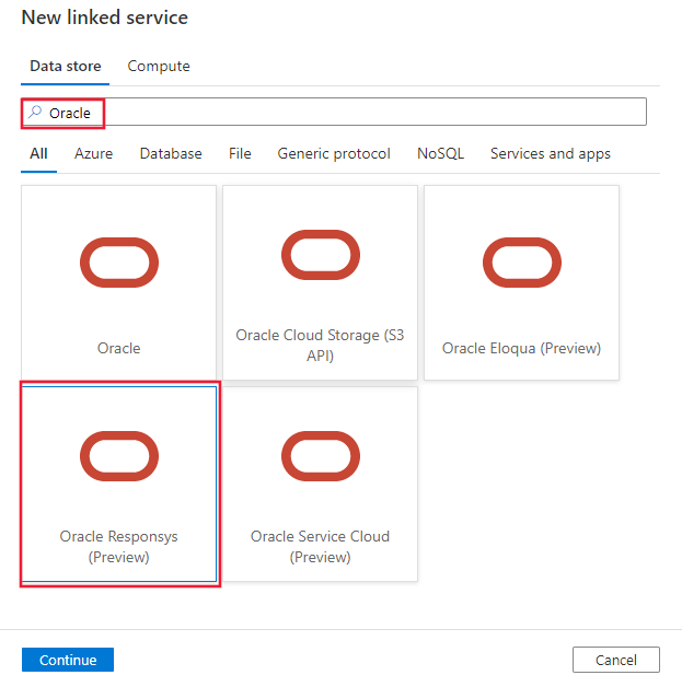 Screenshot of the Oracle Responsys connector.