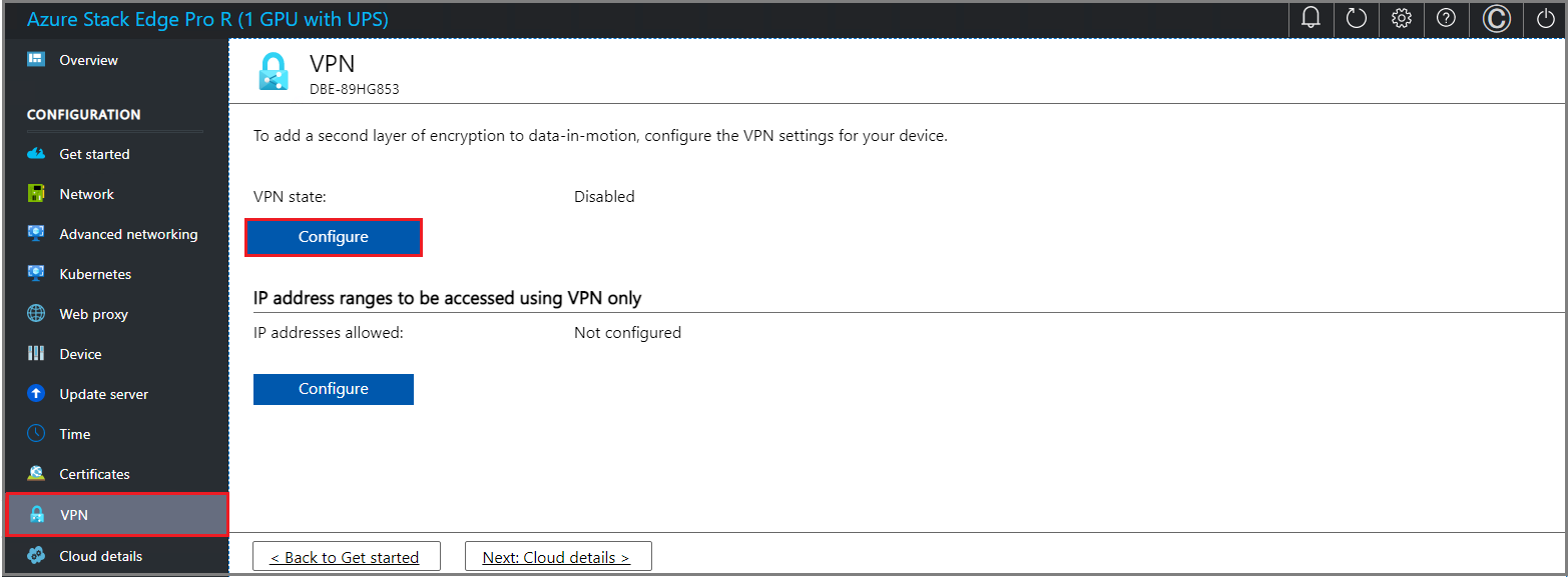 Local web UI "VPN" page