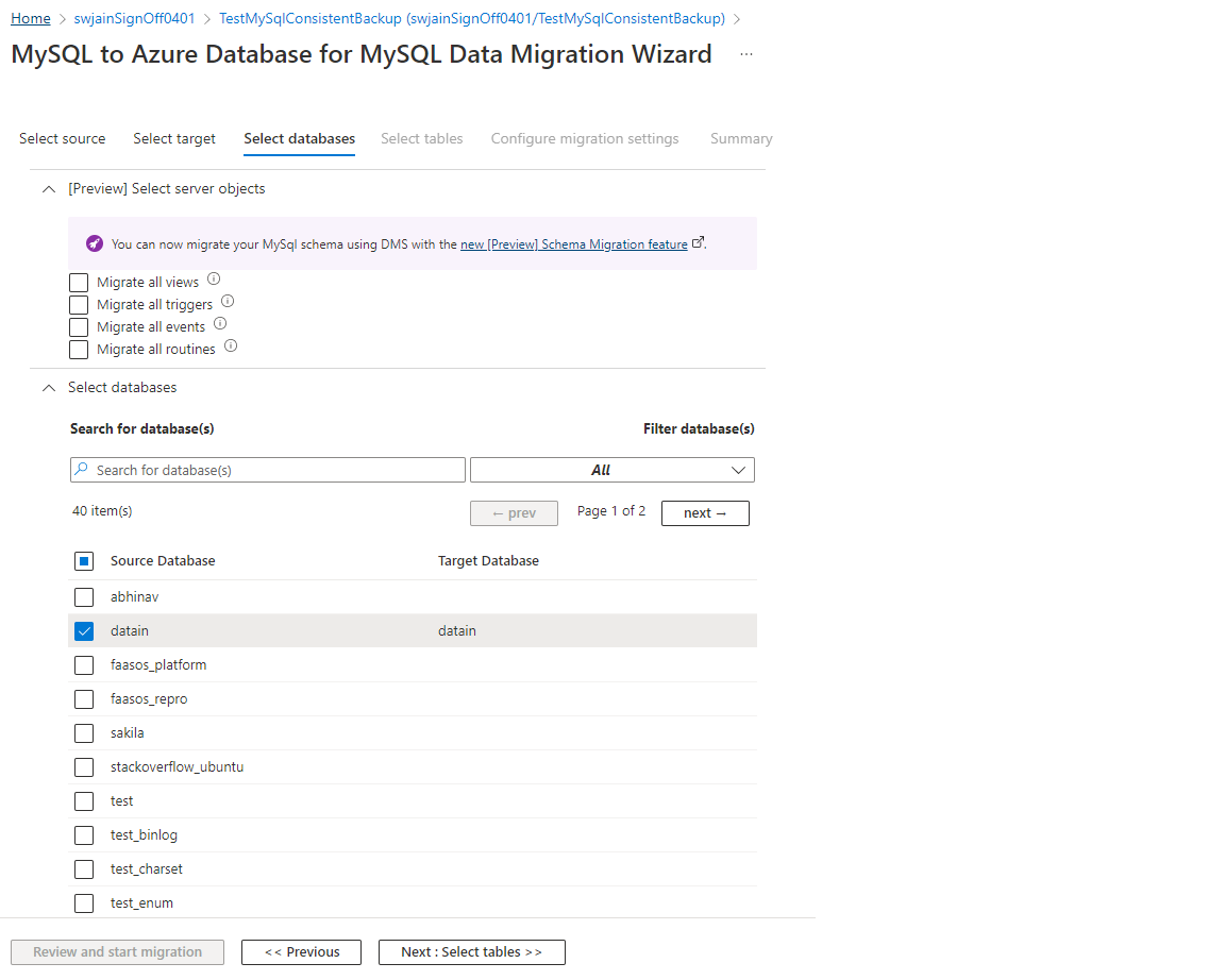 Screenshot of a Select database.