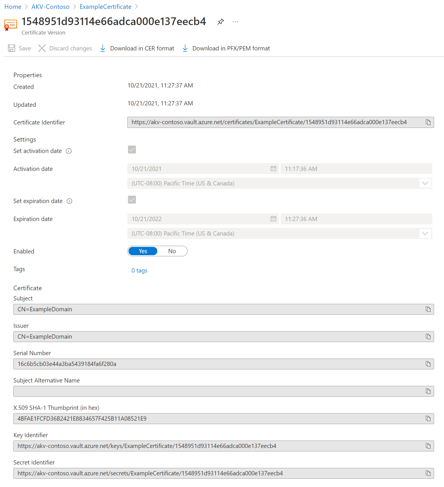 Certificate properties