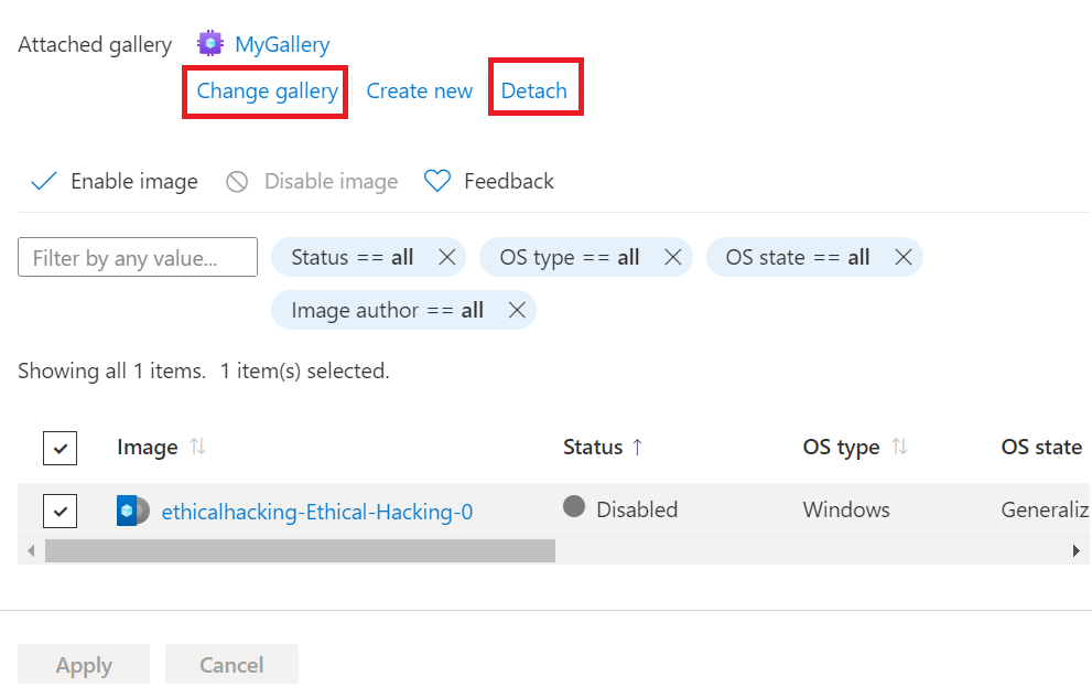 Screenshot of how to detach the compute gallery from the lab plan.