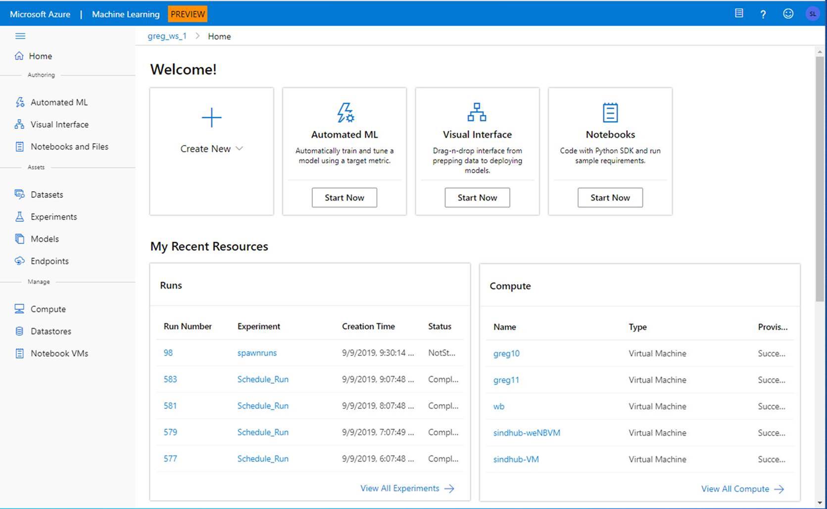 Azure Machine Learning workspace UI (preview)