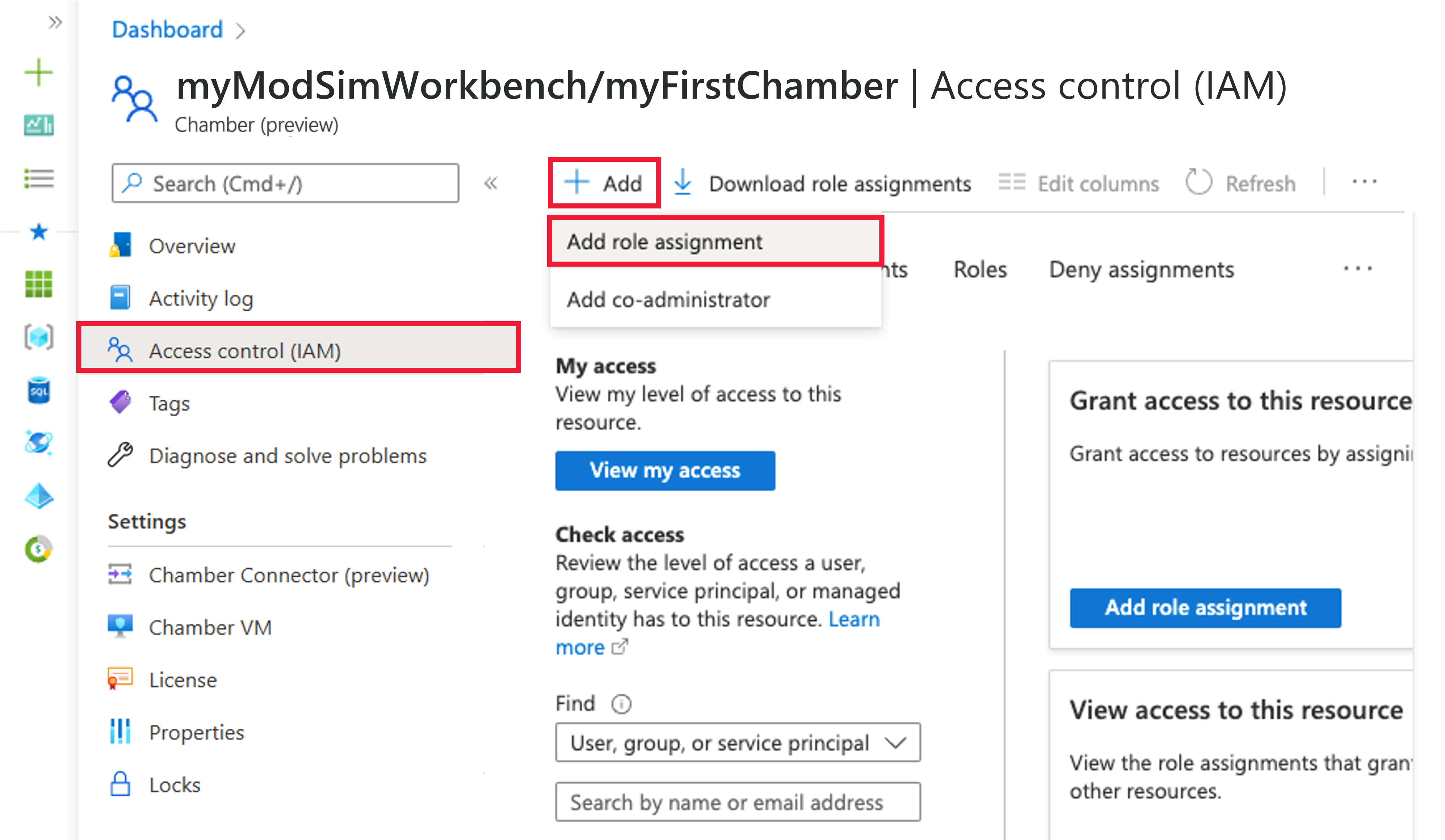 Screenshot that shows selections for adding a role assignment.