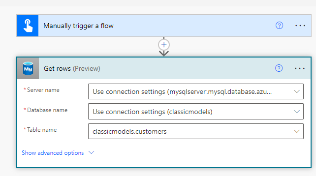 Screenshot that shows configuring Get Rows operation.