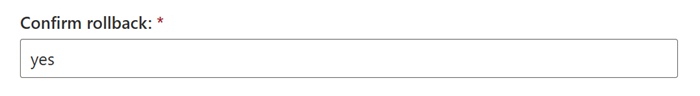 Screenshot of the Azure portal showing the Confirm rollback field in the Rollback packet core screen.