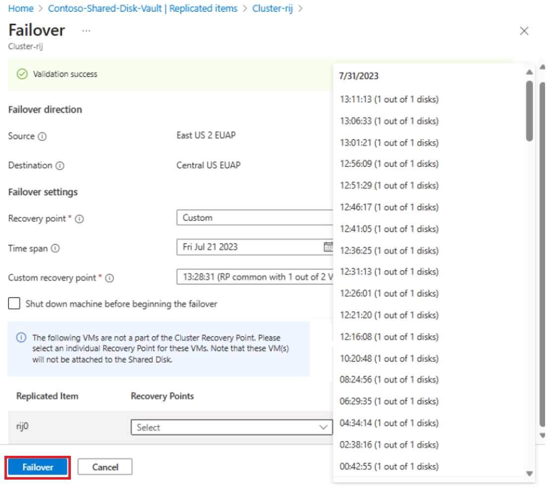 Screenshot showing cluster recovery list.