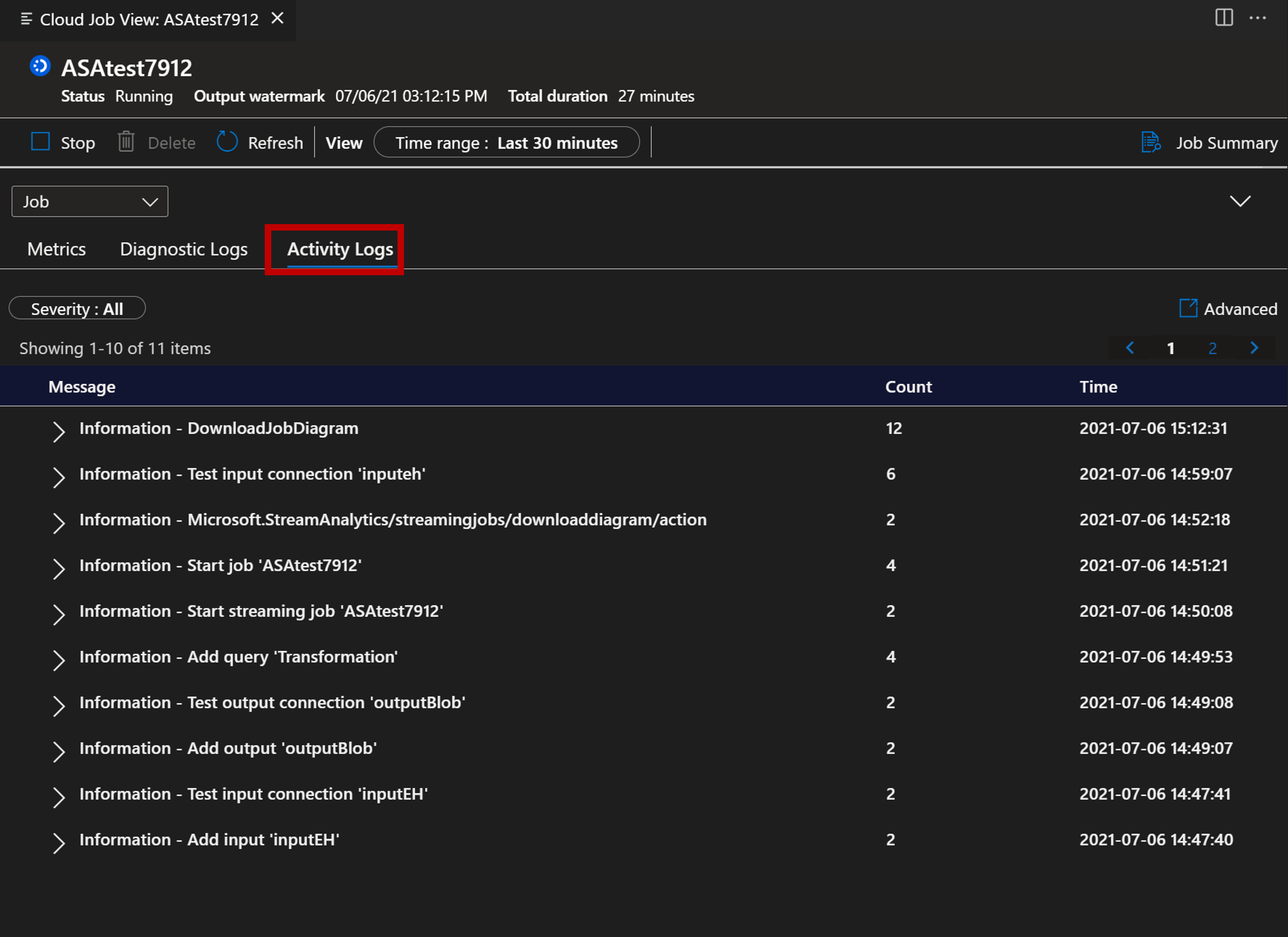 Screenshot of VSCode extension viewing Activity Logs.