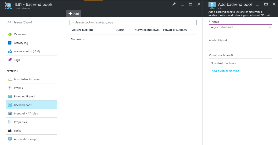 Load Balancer "Add backend pool"