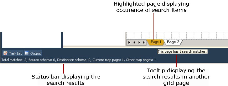 Searching_map_items_statusbar Status bar displaying the search results
