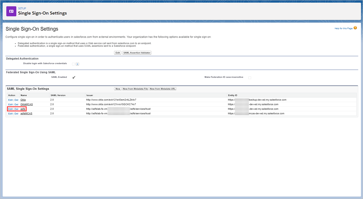 Select Salesforce SSO settings.