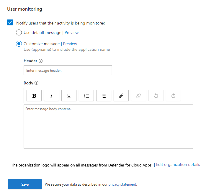 Screenshot of the user monitoring options.