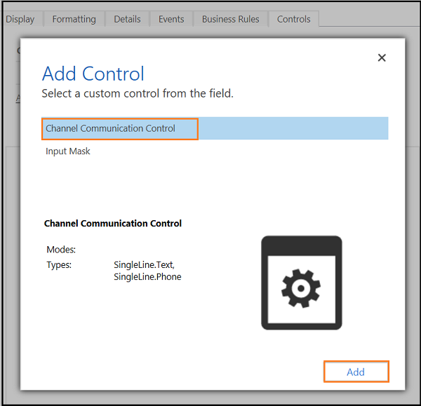 Choose Channel Communication Control and select add Choose Channel Communication Control and select add.