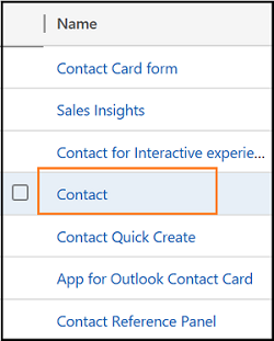 Select contact form of Main type Select contact form of Main type.