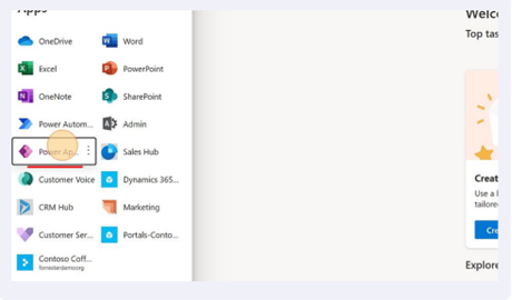 Screenshot of selecting a Power App from dashboard Screenshot of selecting a Power App from dashboard