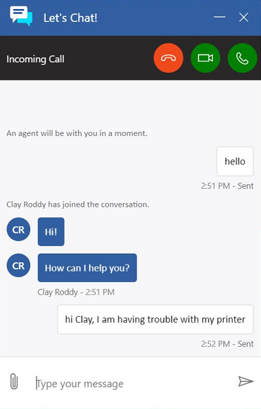 Customer experience of a voice call during live chat Customer experience of a voice call during live chat.