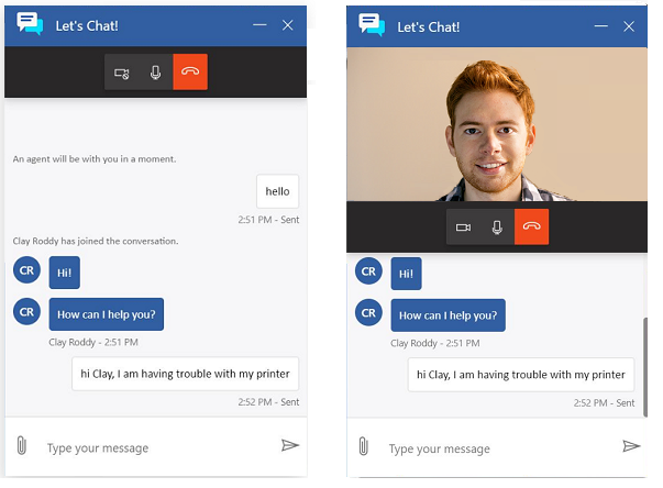 Customer experience of a video call during live chat Customer experience of a video call during live chat.