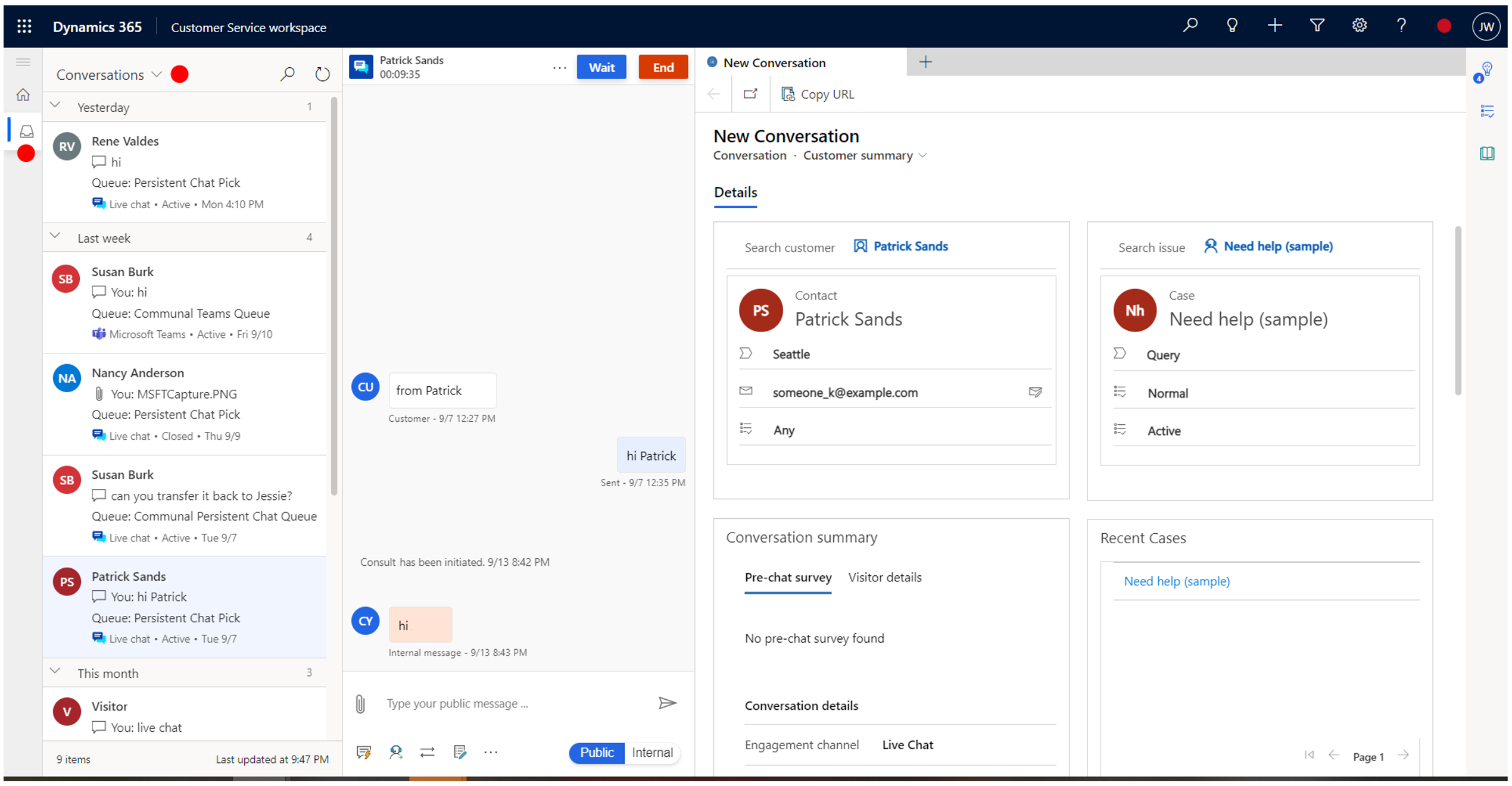 Copilot Service workspace inbox conversations view
