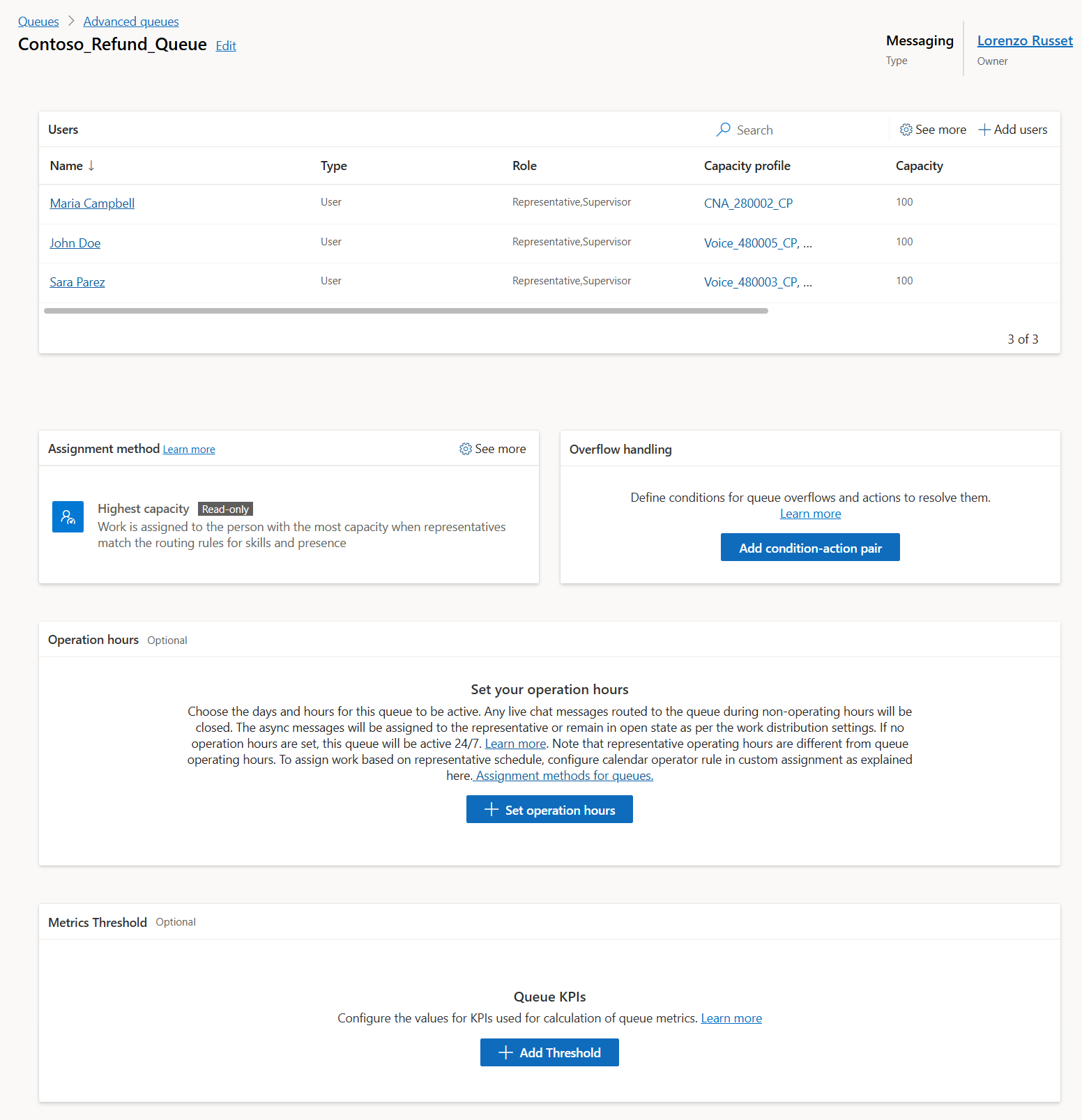 A screenshot of an advanced queue in admin center.