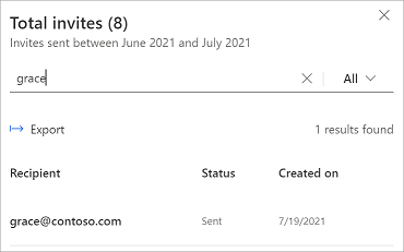 Search for a recipient Screenshot showing a first name entered in the search box and the full name and invitation details displayed in results.