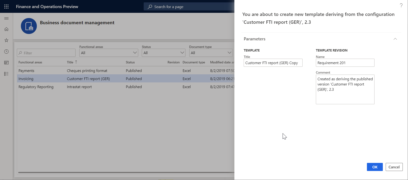 Screenshot of the confirmation dialog to start the editing process and create a new template.