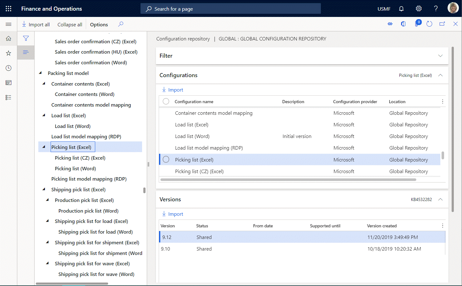 Screenshot of filtering the content of the Global repository on the Configuration repository page.