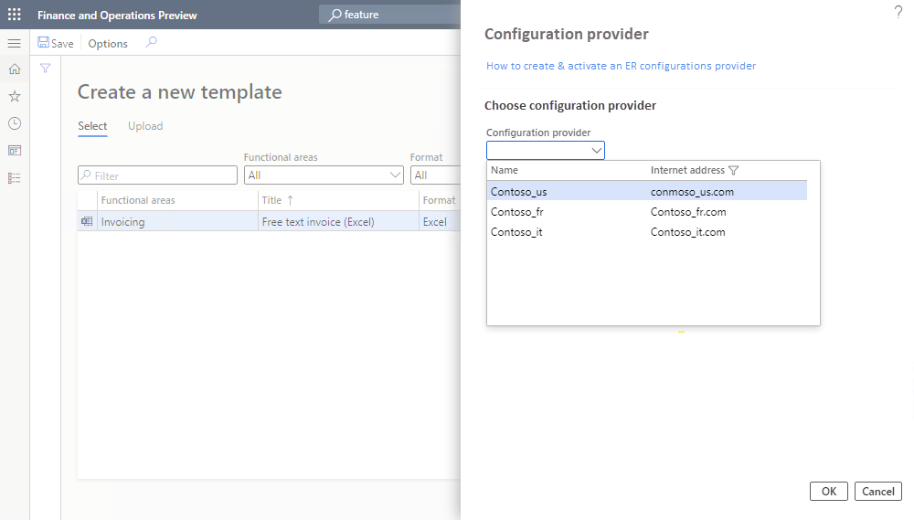 Screenshot of the dialog to activate a provider in Business document management.
