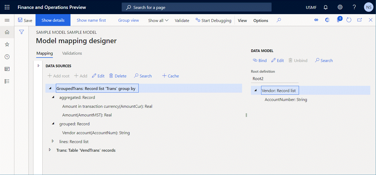 Screenshot of configuring the data source on the Edit 'Group By' parameters page.