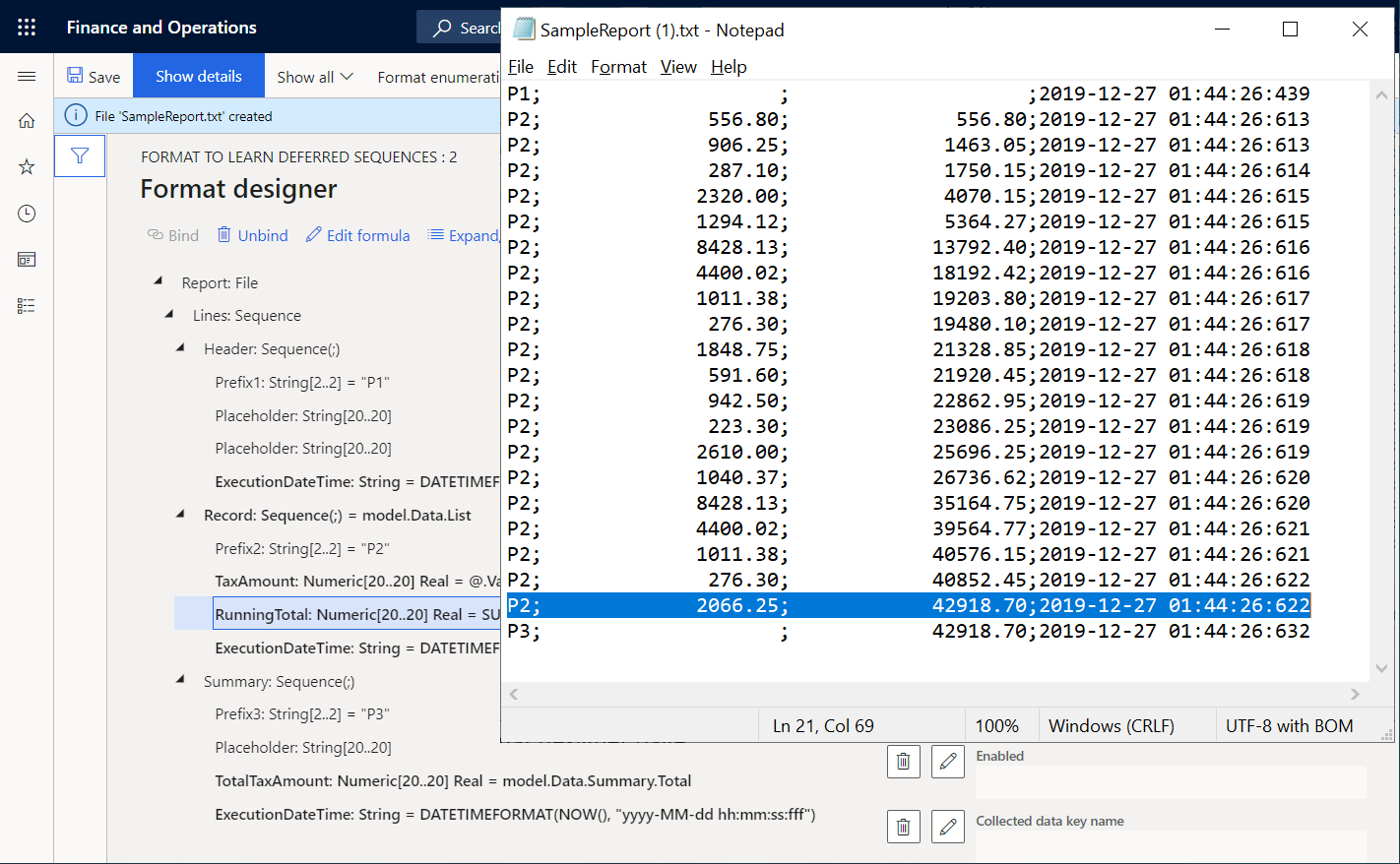 Screenshot of downloaded file with summed tax values.