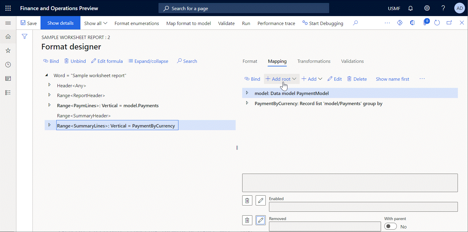 Screenshot of the generated output in Word format showing format designer configuration.